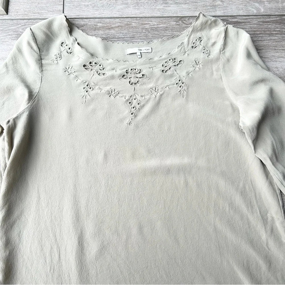 Oak Fort Taupe Pure Silk Laser Cutout Long Sleeve Shift Dress - Picture 11 of 14